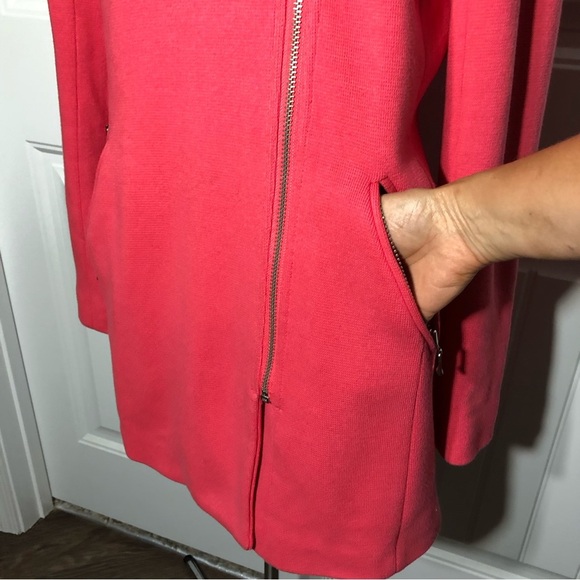 INC Long Full Zipper Lined Removable Hoodie With Fur Coral Pink Pockets Jacket M - Picture 4 of 13